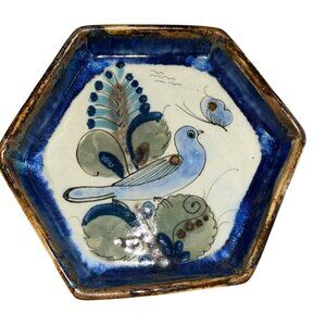 Ken Edwards Vintage Dish Plate Bowl Tonala Pottery Bird Butterfly Drip Glaze